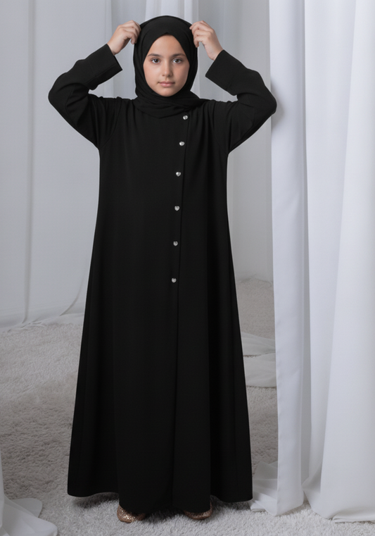 Black Kids Abaya with Matching Hijab for Girls Korean Nida Fabric Modest Islamic Dress 9 Colors Available