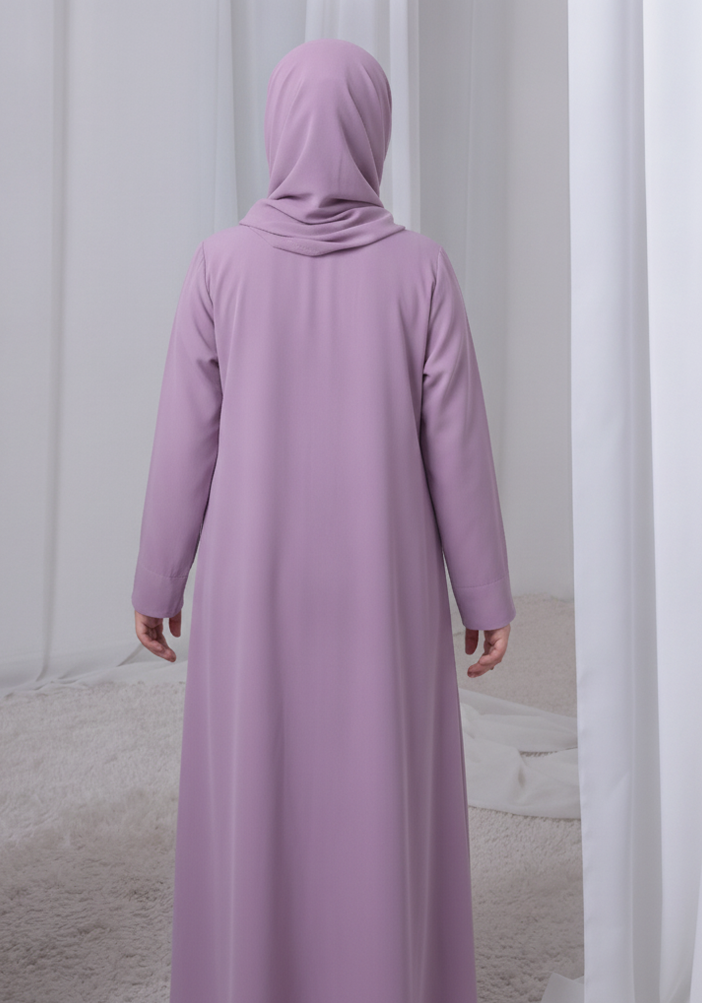 Mauve Kids Abaya with Matching Hijab for Girls Korean Nida Fabric Modest Islamic Dress 9 Colors Available
