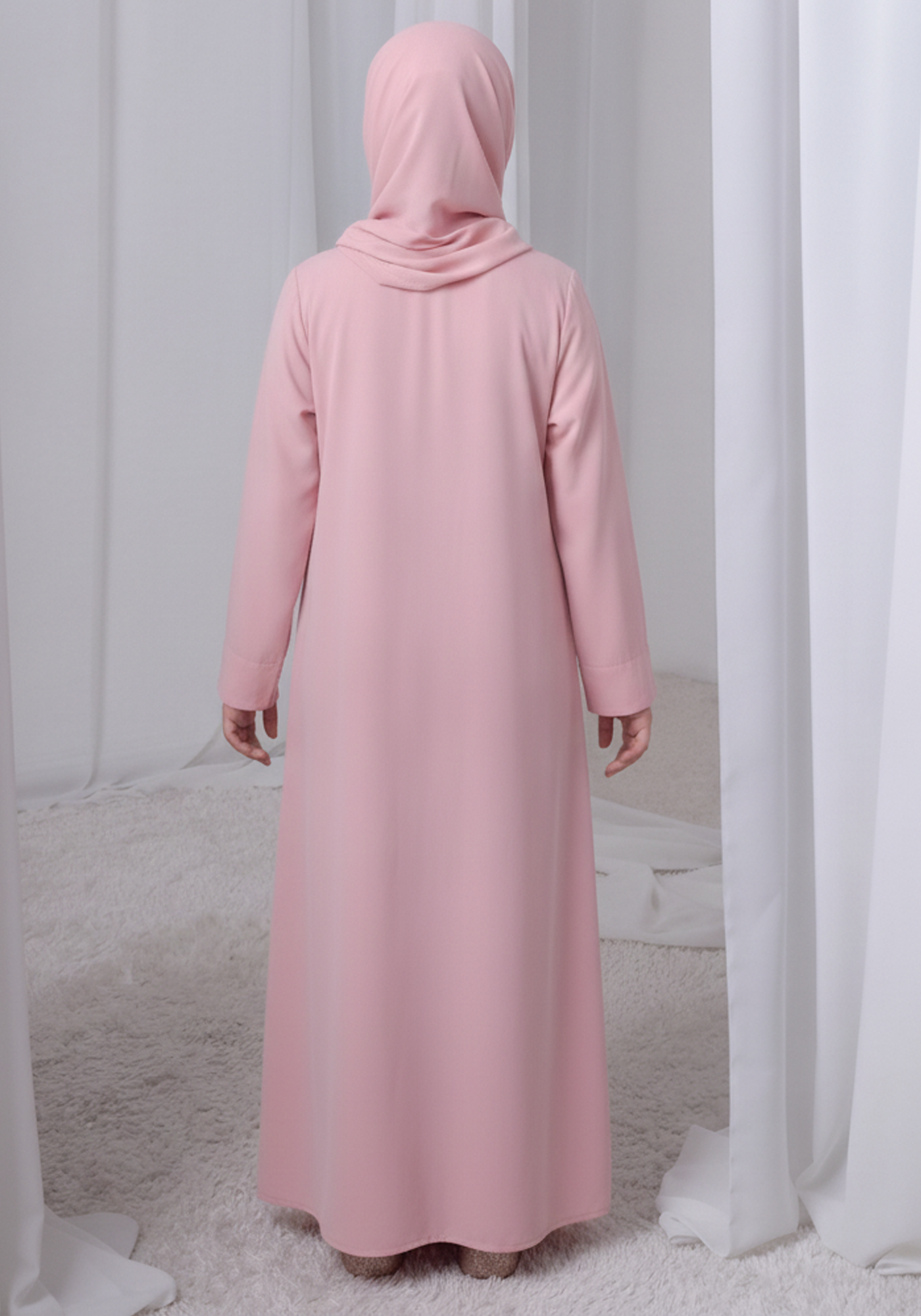 Pink Kids Abaya with Matching Hijab for Girls Korean Nida Fabric Modest Islamic Dress 9 Colors Available