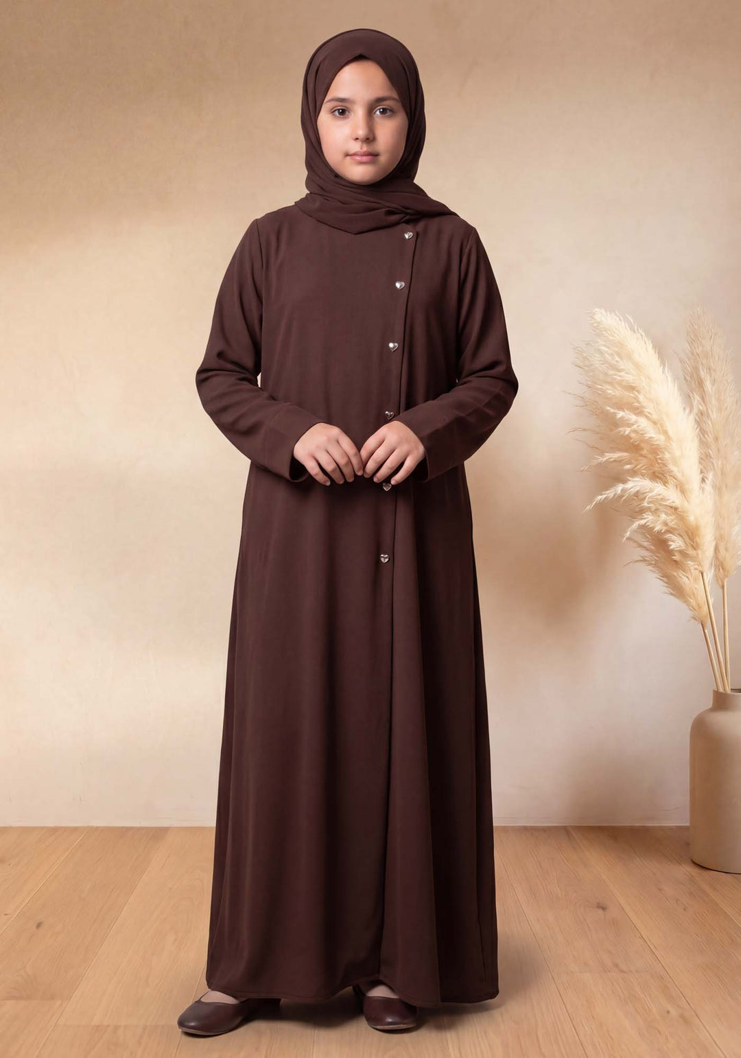 dark brown dress matching hijab Kids Abaya with for Girls Korean Nida Fabric Modest Islamic 9 Colors Available M / Brown Green Bodycon Dresses | With Sleeves Size:us 8 The Farah Dress