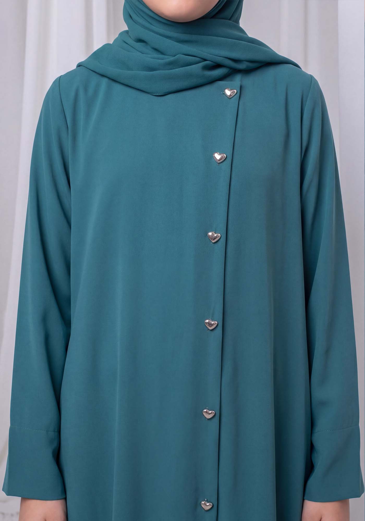 Teal Green Kids Abaya with Matching Hijab for Girls Korean Nida Fabric Modest Islamic Dress 9 Colors Available