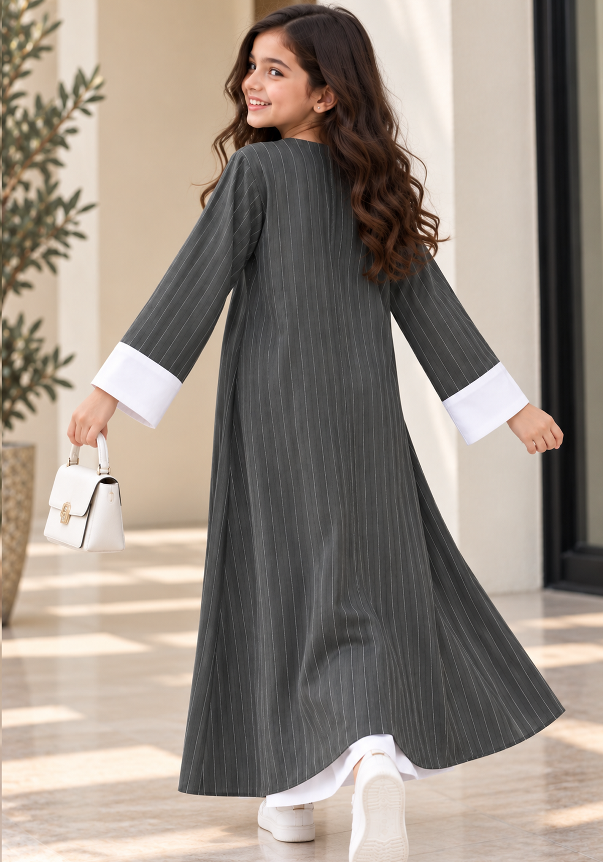 Girls’ Grey Crepe Abaya with Headscarf | UAE Made