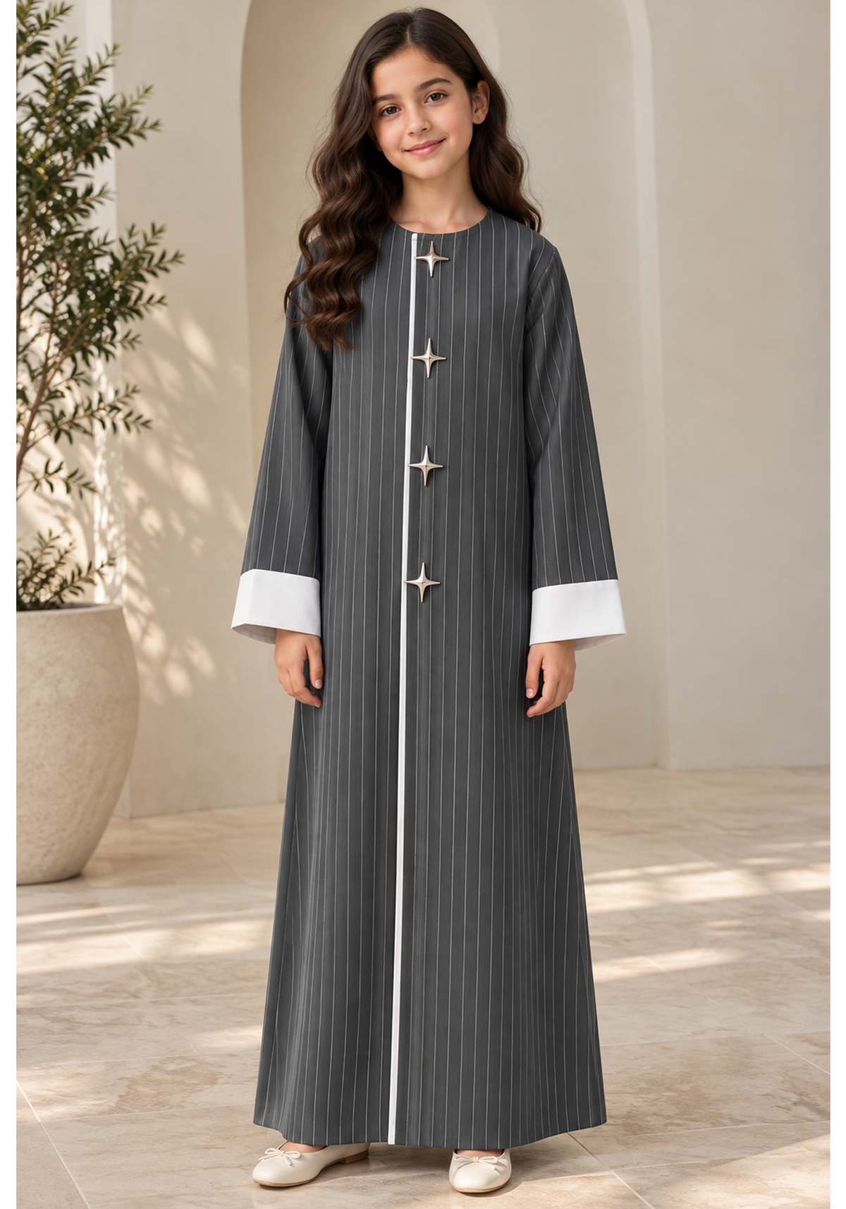 Girls’ Grey Crepe Abaya with Headscarf | UAE Made