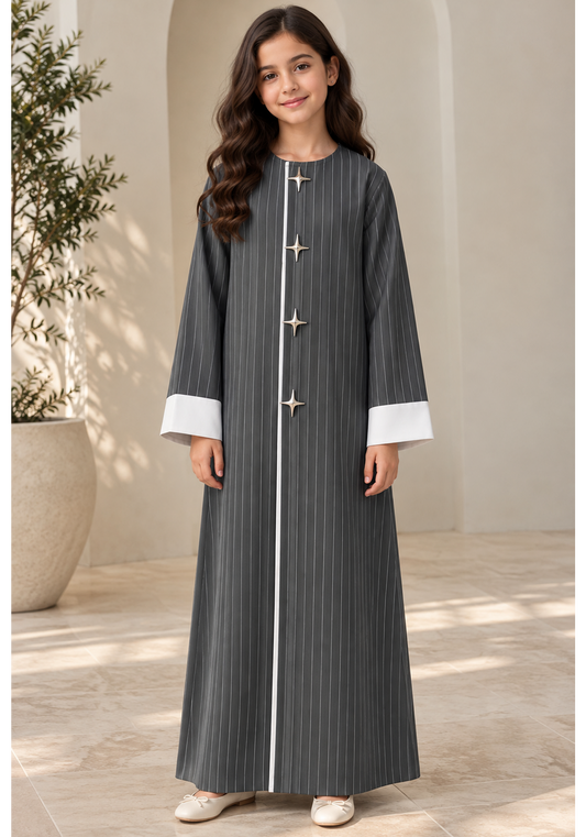 Girls’ Grey Crepe Abaya with Headscarf | UAE Made