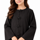 Girls’ Black Bella Crepe Abaya with Flower Buttons | UAE Made