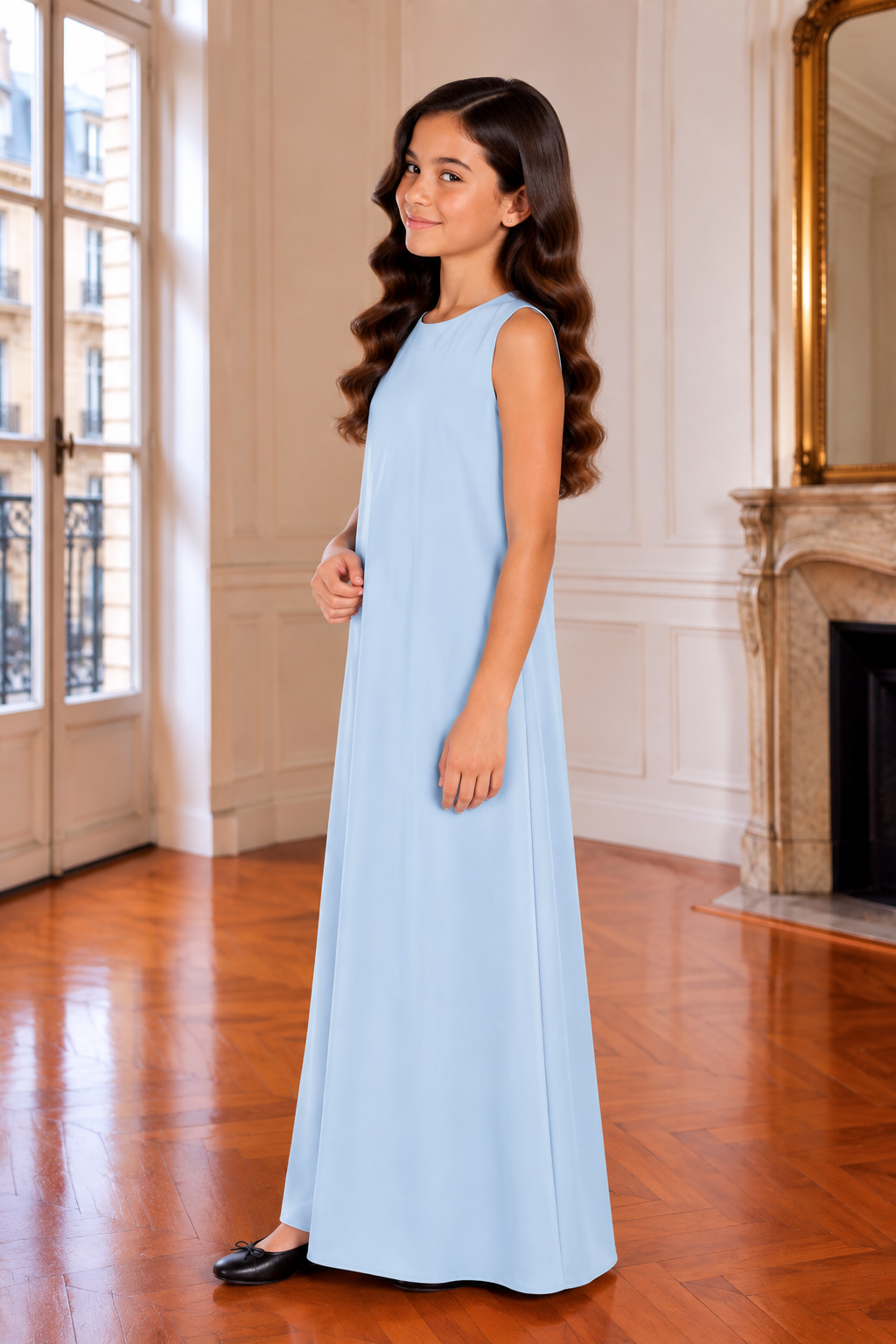 Navy Blue Girls Abaya with Sky Blue Inner Dress | Kids Modest Wear