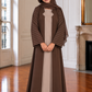 Chocolate Brown Girls Abaya with Beige Inner Dress & Matching Hijab | Kids Abaya UAE