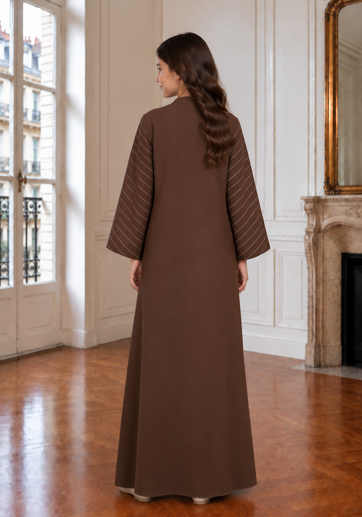 Chocolate Brown Girls Abaya with Beige Inner Dress & Matching Hijab | Kids Abaya UAE