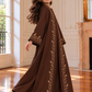 Girls Brown Abaya with Golden Hand Embroidery | Kids Abaya with Chiffon Hijab