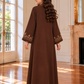 Girls Brown Abaya with Golden Hand Embroidery | Kids Abaya with Chiffon Hijab