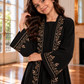Girls Black Abaya with Golden Hand Embroidery | Kids Abaya with Chiffon Hijab