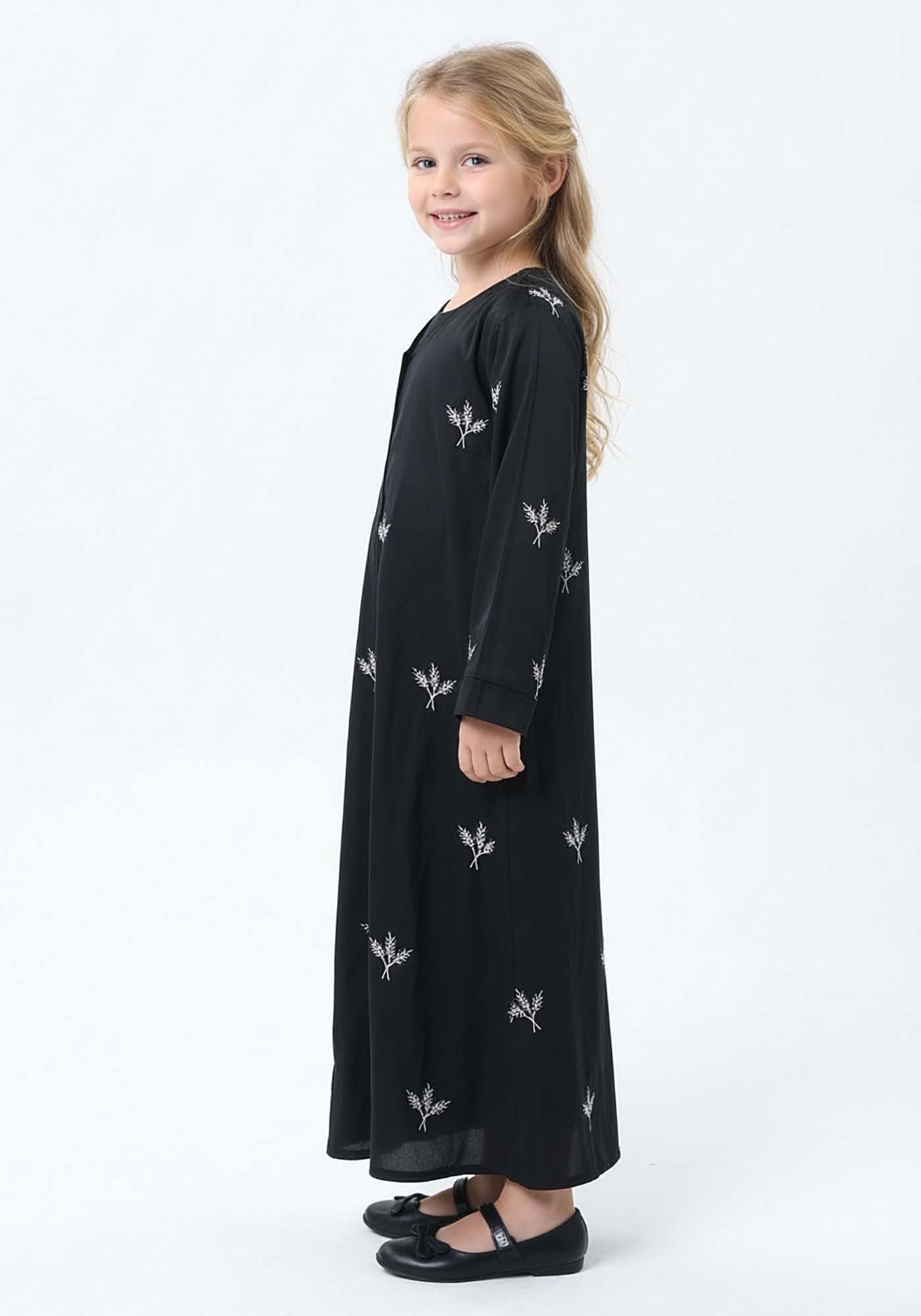 Kids Modest Islamic Clothing - Toddler Prayer Dress -Embroidered Silk Abaya