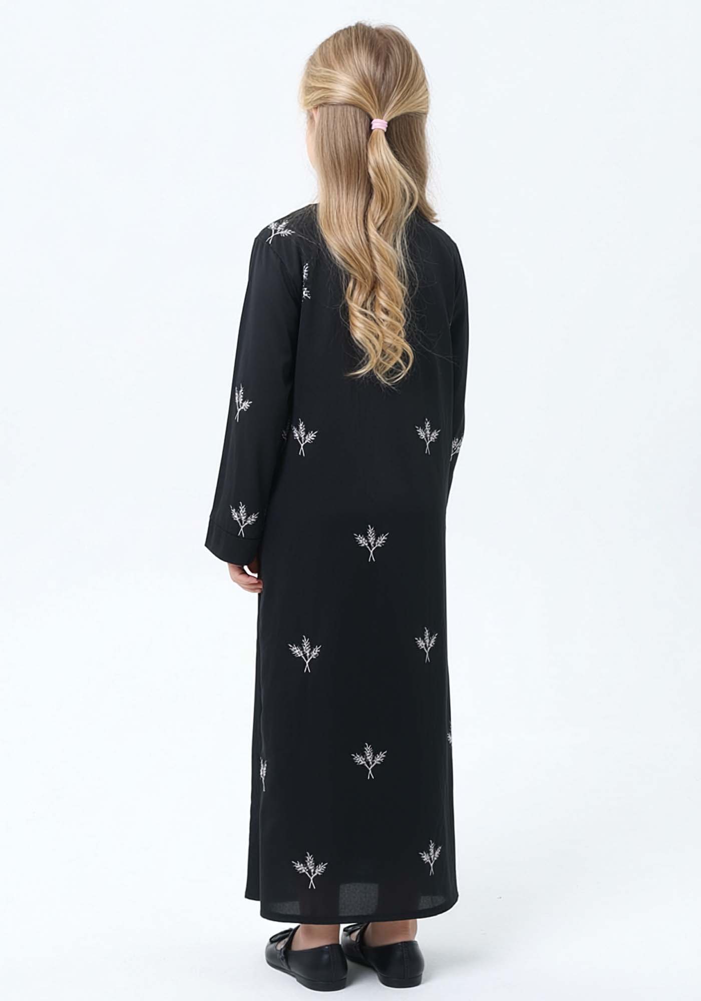 Kids Modest Islamic Clothing - Toddler Prayer Dress -Embroidered Silk Abaya