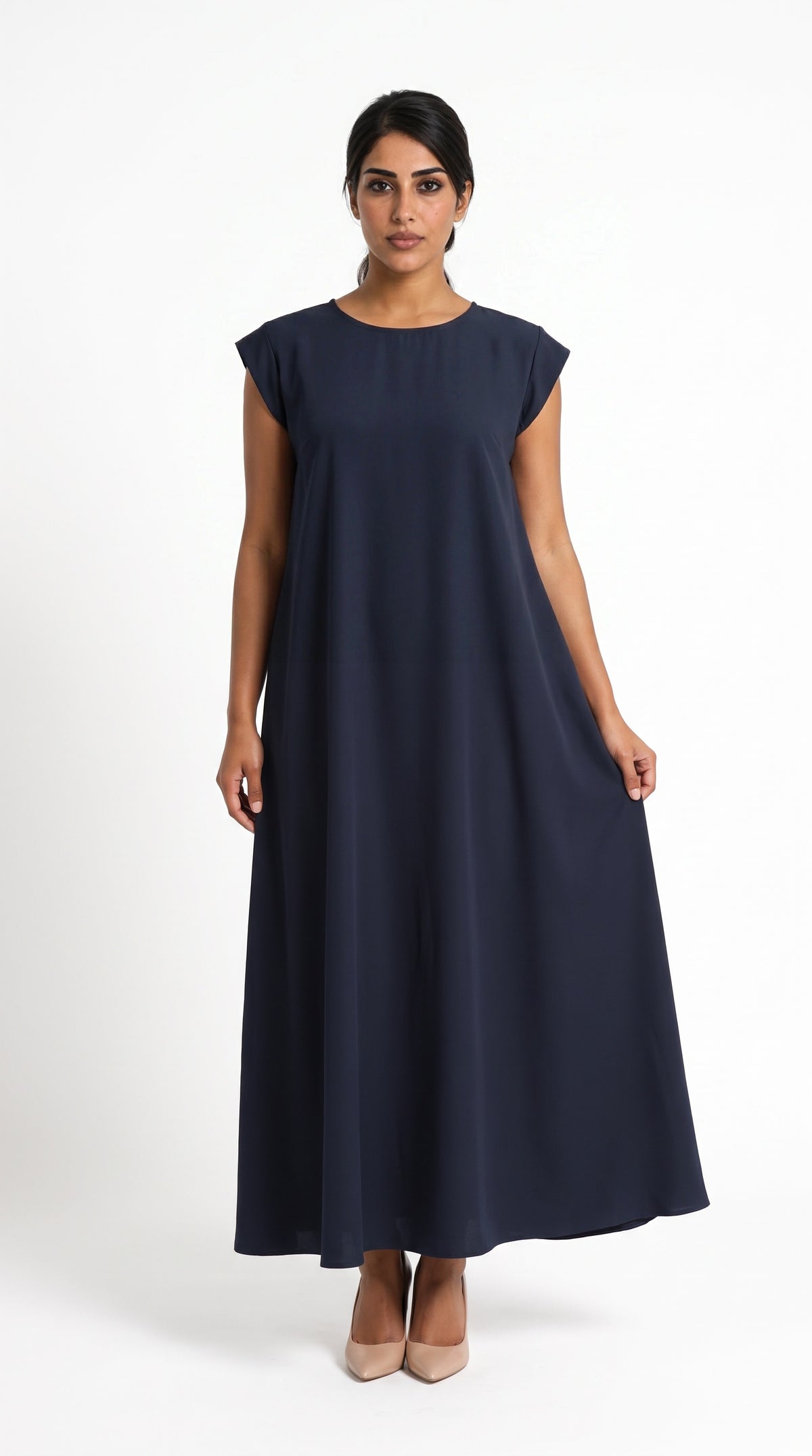 Navy Blue Nida under abaya dress, front view