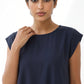 Navy Blue Nida under abaya dress, neckline and cap shoulder close-up