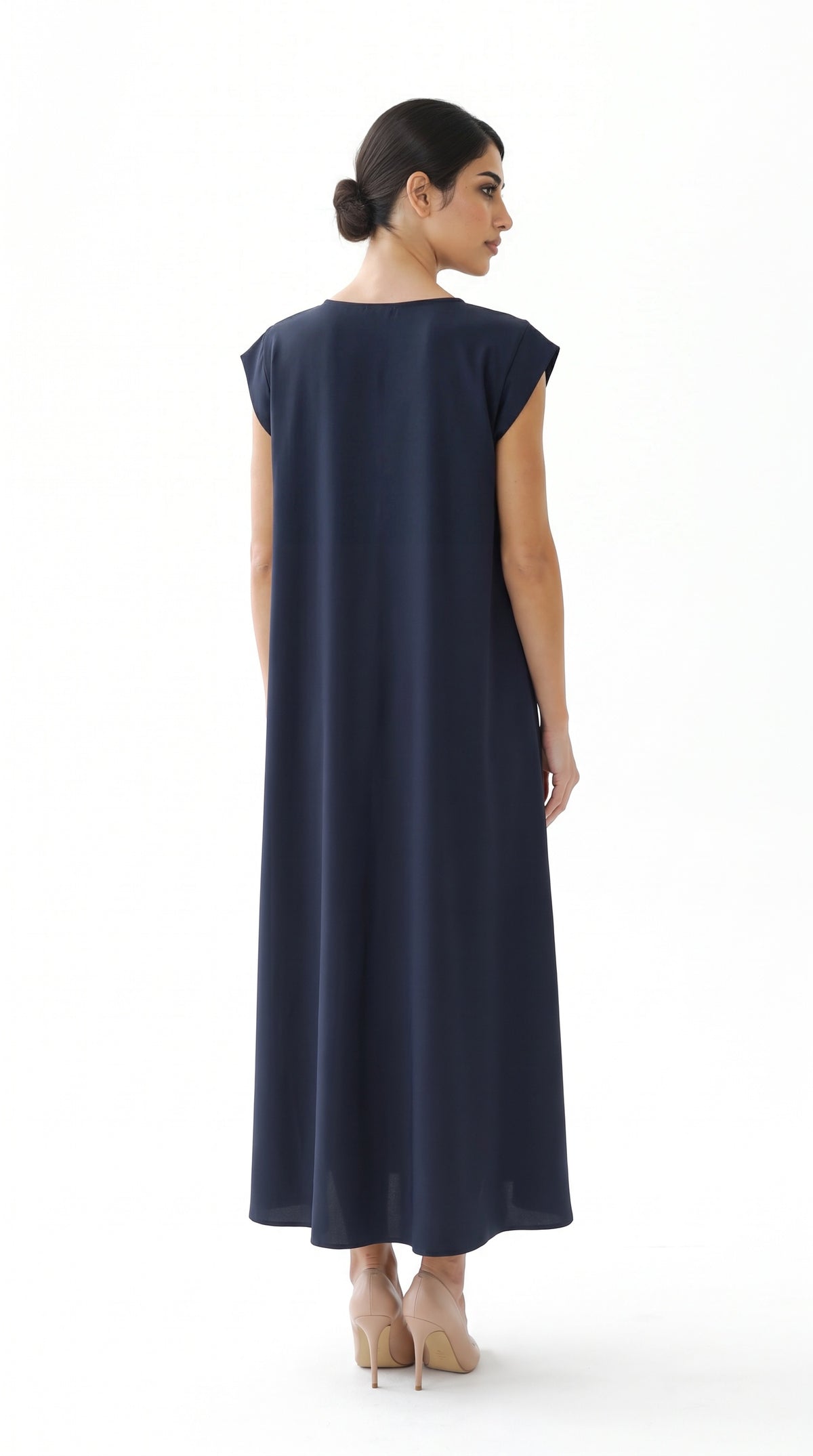 Navy Blue Nida under abaya dress, back view
