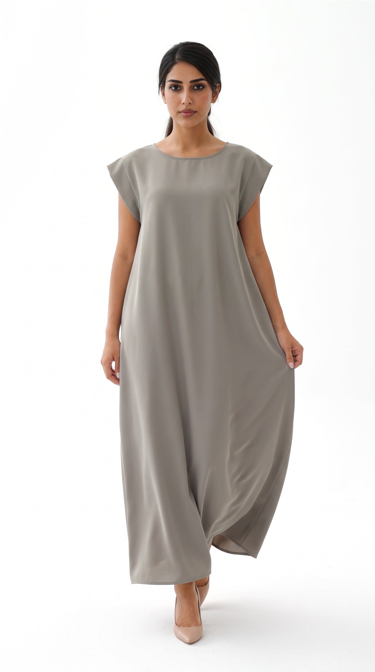 Sage Green Nida under abaya dress, front view