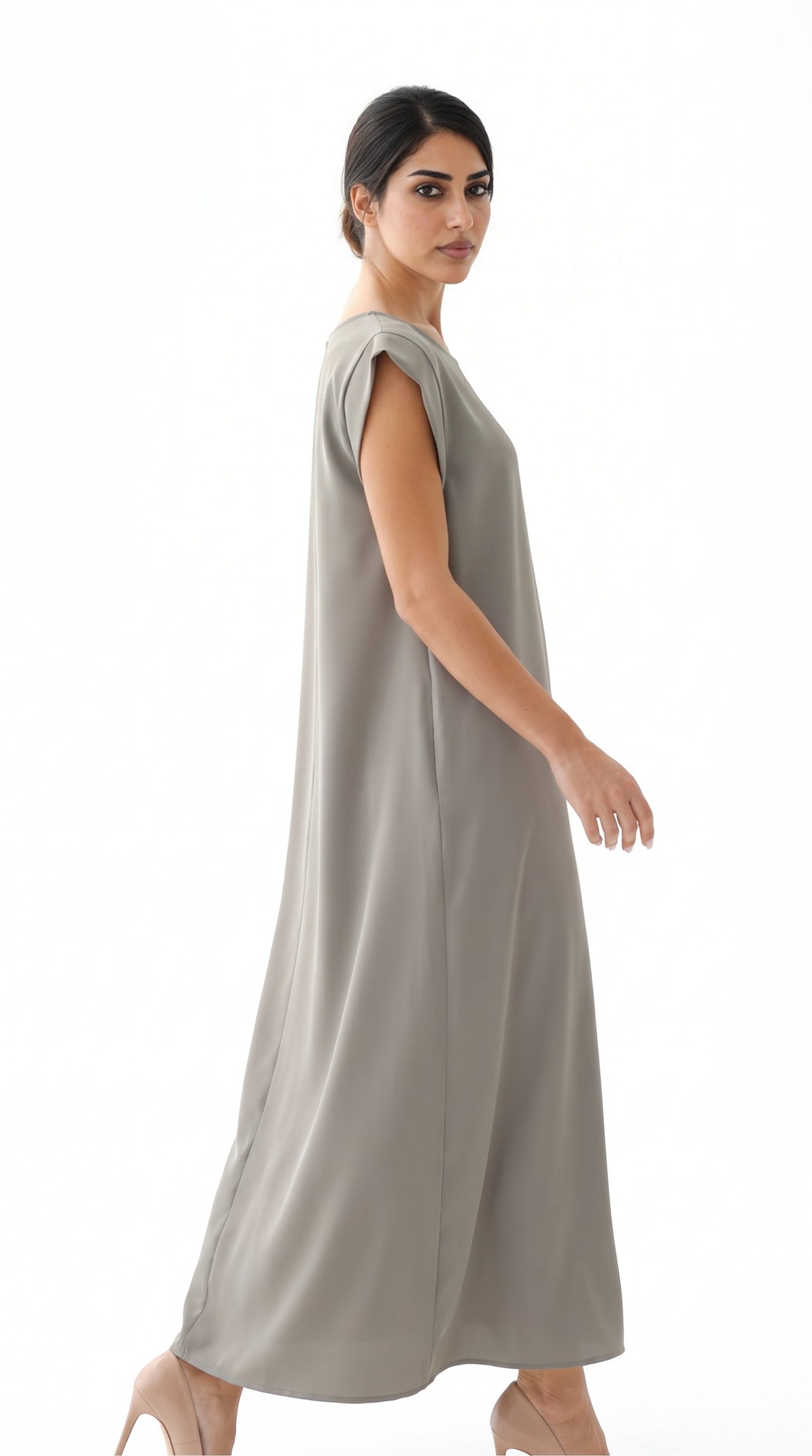 Sage Green Nida under abaya dress, side view