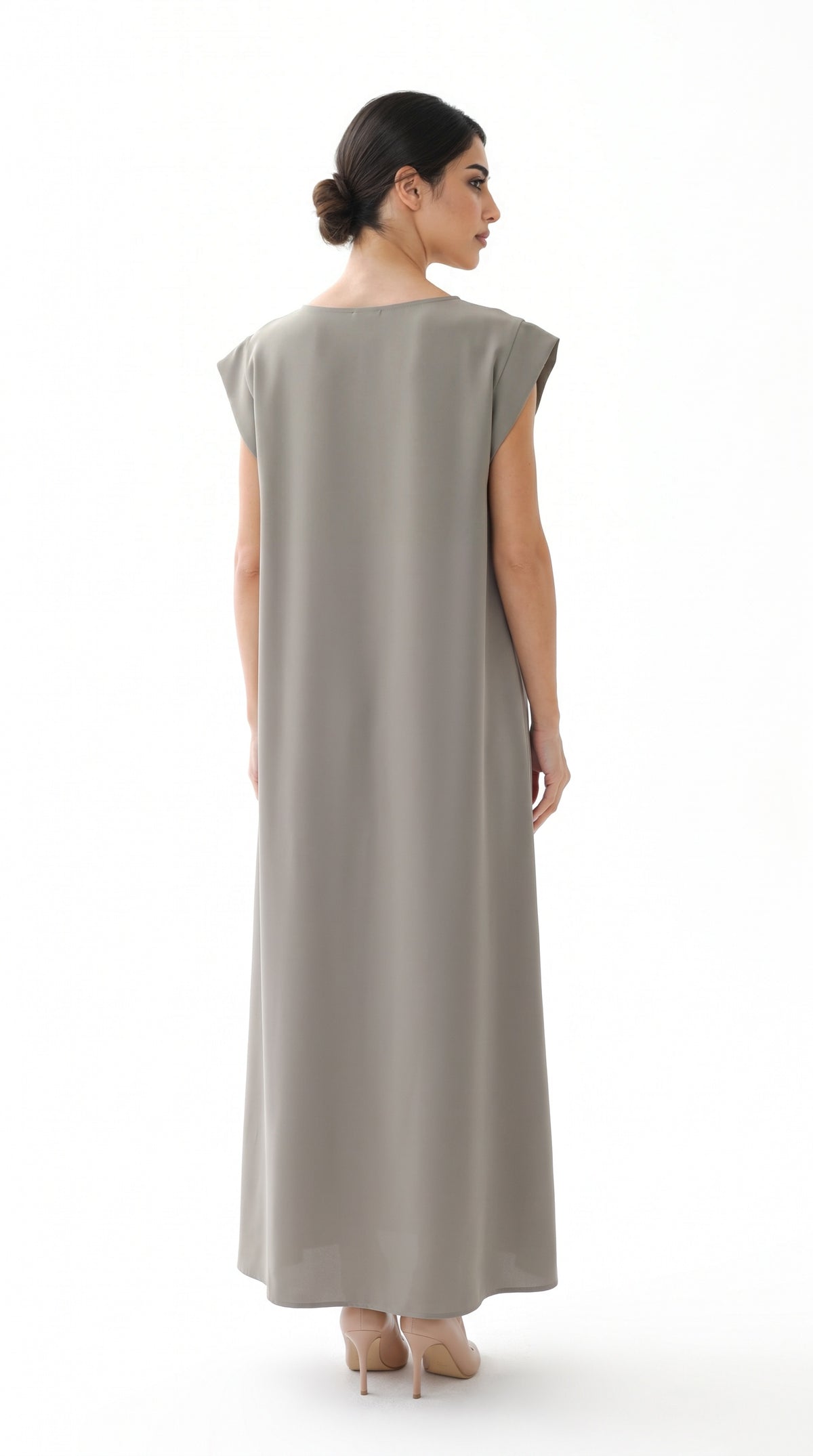 Sage Green Nida under abaya dress, back view