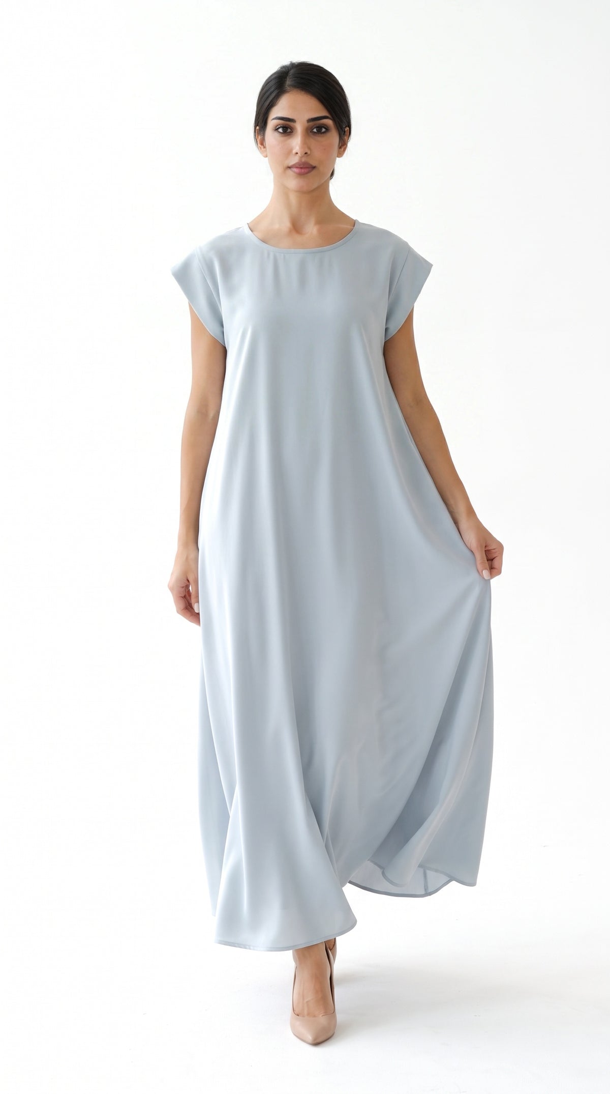 Sky Blue Nida under abaya dress, front view