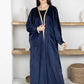 Navy Velvet Abaya with Golden Lace Borders & Matching Headscarf – Perfect for Winter