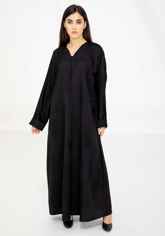 Black  Jacquard Abaya with Elegant Self-Design