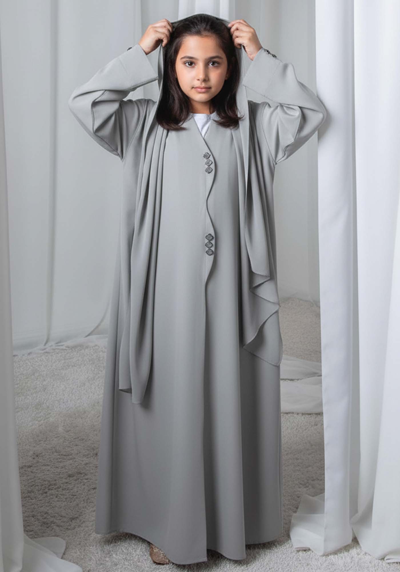 Kids Abaya With Sheila I Elegant Navy Blue Barbie Crepe Modest Wear for Girls