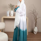 Linen Fabric Abaya with White and Green Shades with Headscarf