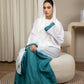 Linen Fabric Abaya with White and Green Shades with Headscarf