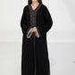 Black Nida Abaya with Contrast Threadwork & Plan Black Headscarf