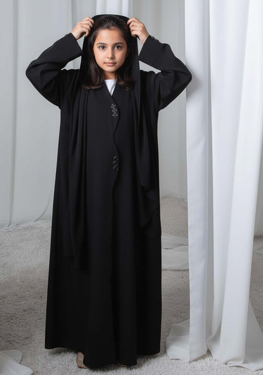 Kids Abaya With Sheila I Elegant Black Barbie Crepe Modest Wear for Girls