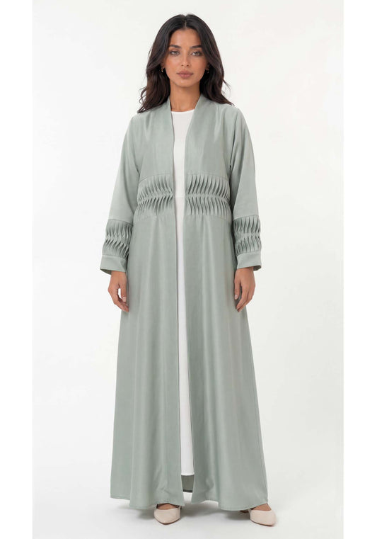 Elegant Green Pleated Abaya with Matching Headscarf