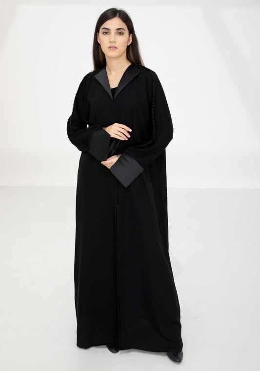 Elegant Black Lapel Abaya - Perfect for Office & Meetings