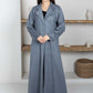 Grey Suede Lapel Collar Abaya – Soft, Elegant, and Perfect for Winter