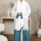 Linen Fabric Abaya with White and Green Shades with Headscarf