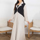 Beige and Black Color Block Lapel Abaya in Mélange Fabric