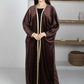 Brown Velvet Abaya with Golden Lace Borders & Matching Headscarf – Perfect for Winter