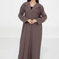 Brown Barbie Crepe Abaya with Lapel Collar and Button Detailing