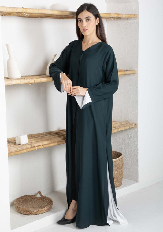 Nida Fabric Color Block Abaya with Stylish Side Frills