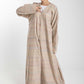 Front Open  Multicolor Thread Linen Beige Abaya