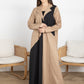 Brown and Black Color Block Lapel Abaya in Mélange Fabric