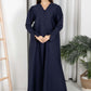 Navy Barbie Crepe Abaya with Open Cuffs and Matching Fabric Buttons