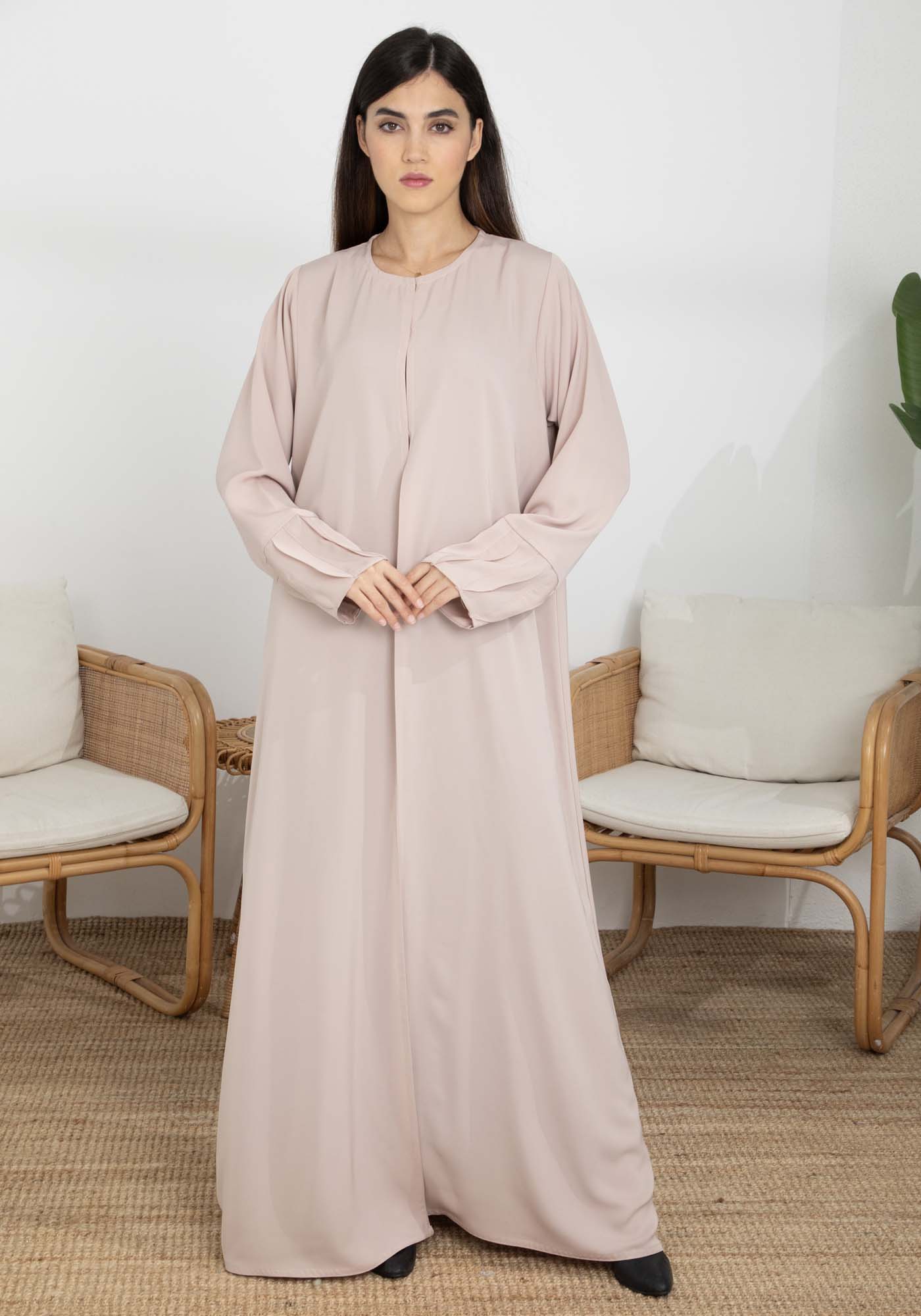 Pink Korean Nida Abaya with Frilled Cuffs