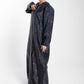 Front Open Black And Blue Shade Jacquard Abaya