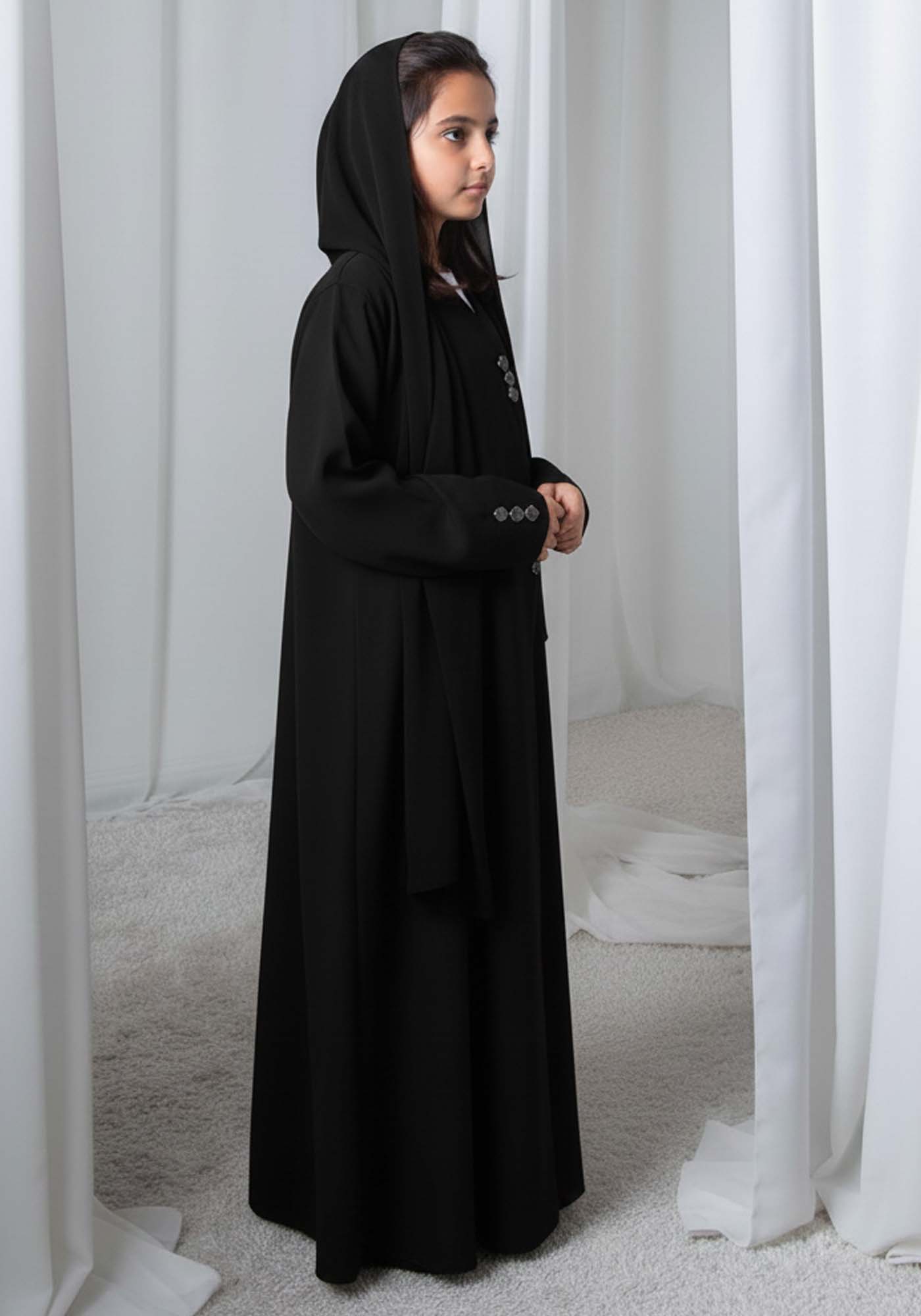 Kids Abaya With Sheila I Elegant Black Barbie Crepe Modest Wear for Girls