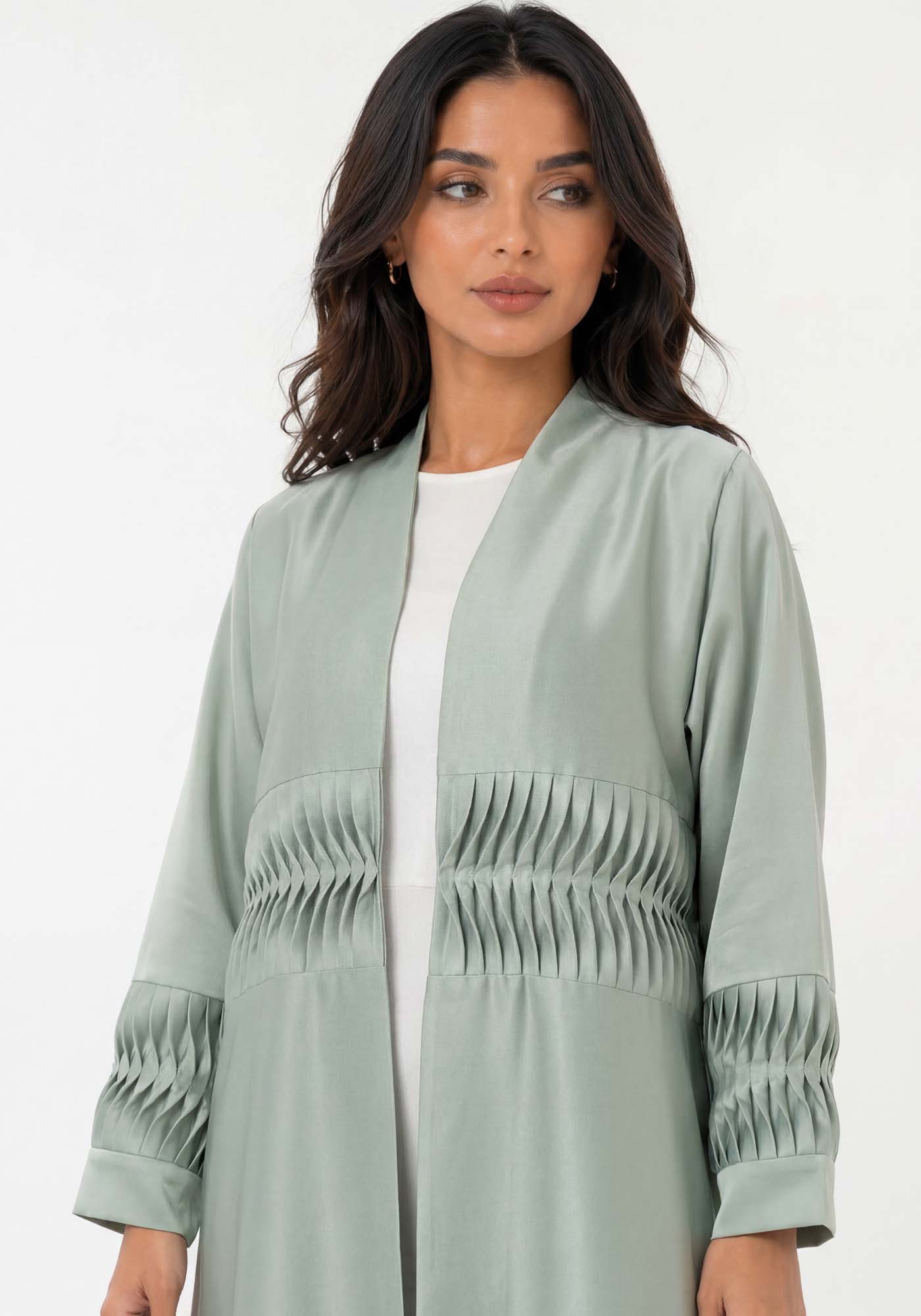 Elegant Green Pleated Abaya with Matching Headscarf
