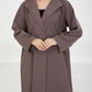 Brown Barbie Crepe Abaya with Lapel Collar and Button Detailing