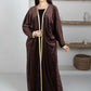 Brown Velvet Abaya with Golden Lace Borders & Matching Headscarf – Perfect for Winter