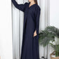 Navy Barbie Crepe Abaya with Open Cuffs and Matching Fabric Buttons