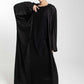 Front Open Black Fukhroo Self Design Abaya